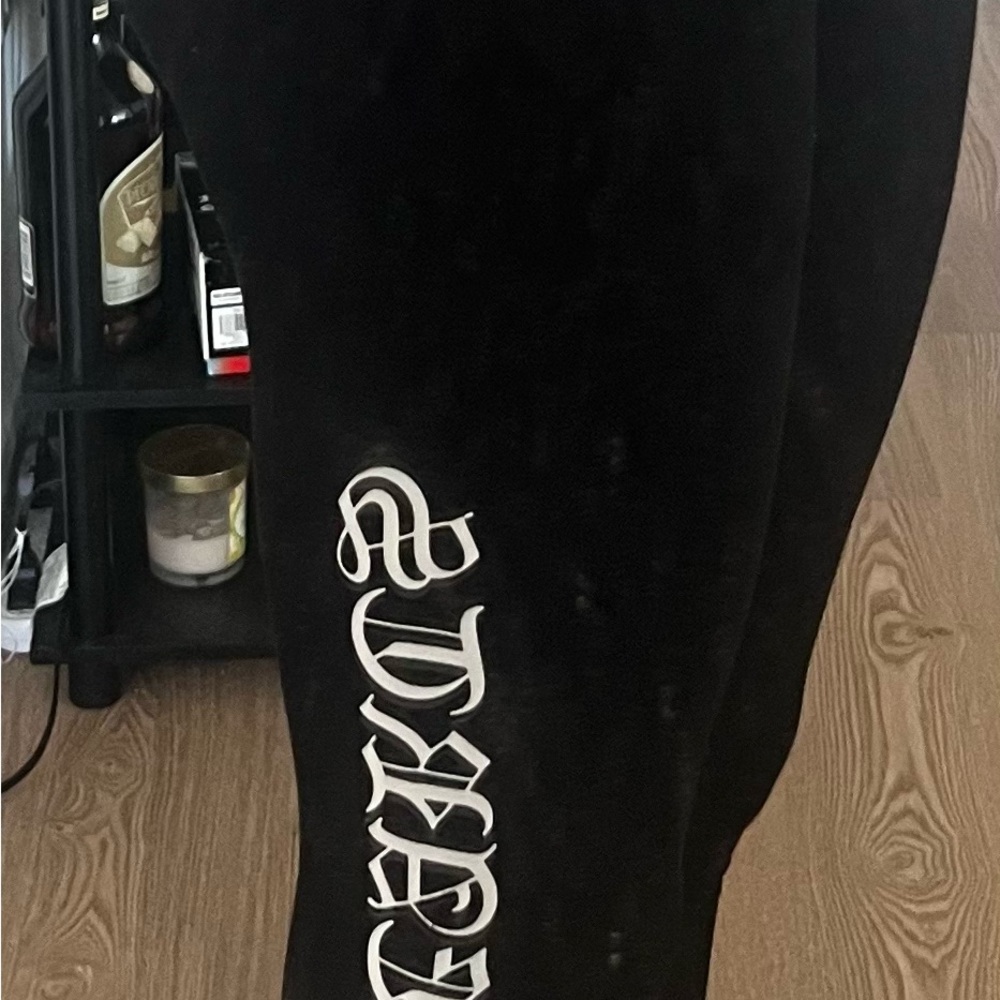Chrome hearts Black Leggings with White Gothic Print